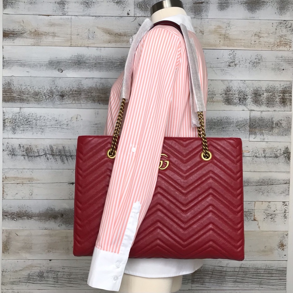 Gucci Red Quilted Medium Marmont Tote 524578 Bag - Picture 4 of 16